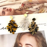 Women Acrylic Leopard Print Leaf Earrings