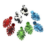 Leaf Acrylic Resin Leopard Print Earrings