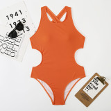 Solid Color Ribbed Swimsuit Sexy One Piece Swimwear