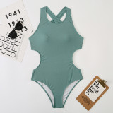 Solid Color Ribbed Swimsuit Sexy One Piece Swimwear