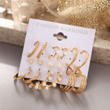 Gold Color Geometry Faux-Pearl Earring Set