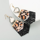 Women Leopard Print Crystal Long Earring
