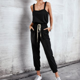 Sleeveless Solid Color Drawstring Bodysuit Jumpsuits