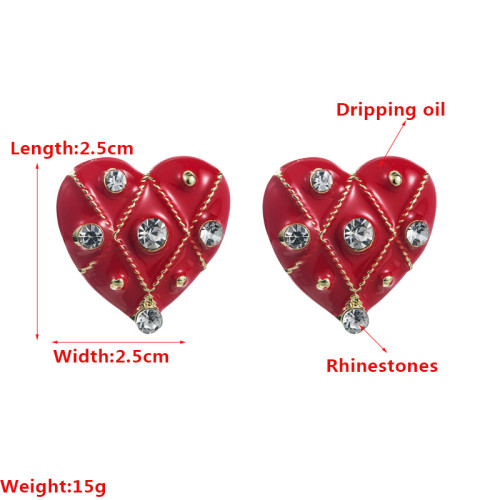 Rhinestone Oil Dripping Love Earrings Stud