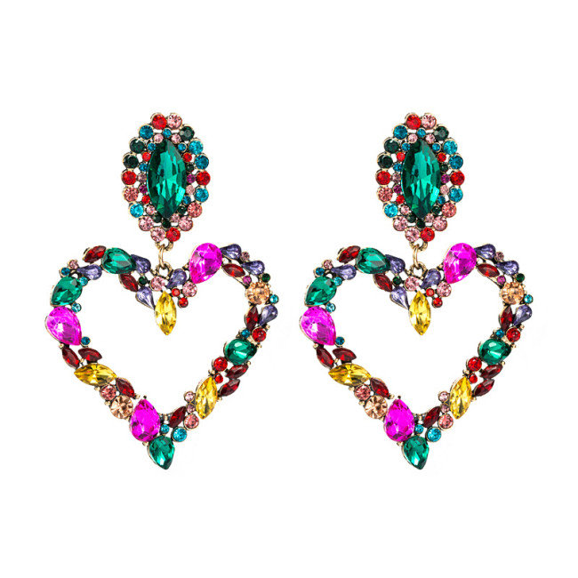 Exaggerated Rhinestone Heart Earrings
