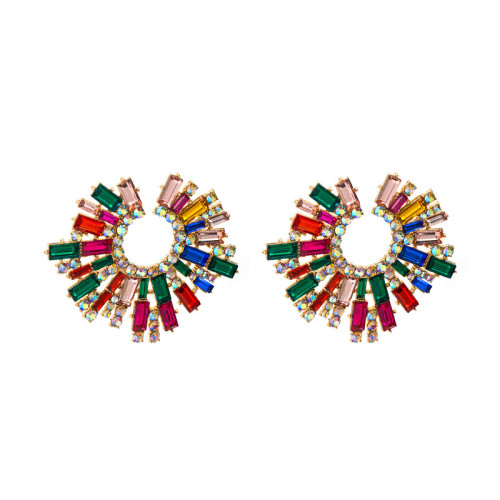 Colored Rhinestone Sun Flower Earrings