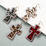 Cross Double Sided Printed Leather Leopard Earrings