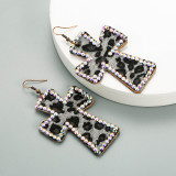 Cross Double Sided Printed Leather Leopard Earrings