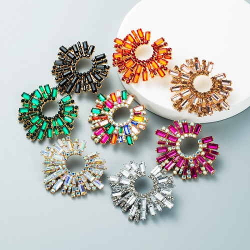 Colored Rhinestone Sun Flower Earrings