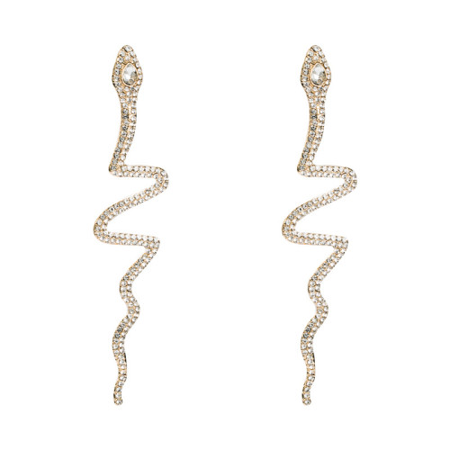 Exaggerated Snake Rhinestone Long Earrings