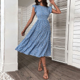 Ruffle Sleeve Flower Print Dress Summer Midi Dresses
