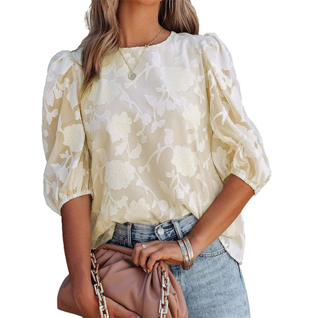 Women Puff Sleeve Chiffon Blouse