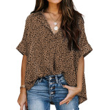 V Neck Printed Shirt Short Sleeve Top