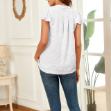 V Neck Chiffon Ruffle Shirt Short Sleeve Top