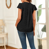 V Neck Chiffon Ruffle Shirt Short Sleeve Top