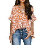 V Neck Printed Shirt Short Sleeve Top