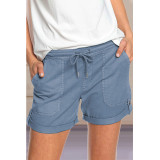 Women Solid Color Drawstring Shorts