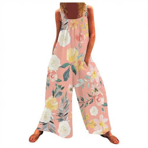 Floral Printed Loose Wide Leg Jumpsuit