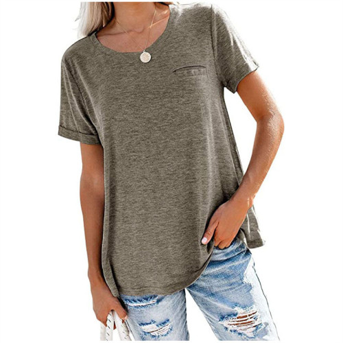 Plus Solid Color Round Neck Short Sleeve T-Shirt