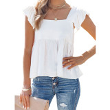 Solid Color Pleated Square Neck Sleeveless Tank
