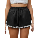 Women Solid Color Lace Drawstring Shorts