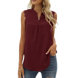 Solid Lace Sleeve V Neck Top