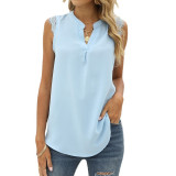 Solid Lace Sleeve V Neck Top