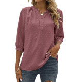 V Neck Chiffon Jacquard Half Sleeve T-Shirt Top