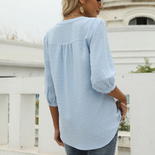 V Neck Chiffon Jacquard Half Sleeve T-Shirt Top