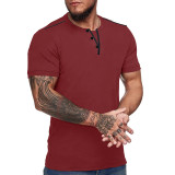 Men Short Sleeve V Neck Henry T-Shirt Top