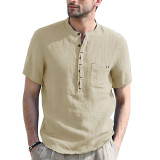 Men Solid Pocket Short Sleeve Shirt Top