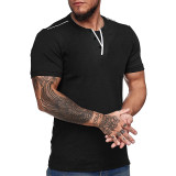 Men Short Sleeve V Neck Henry T-Shirt Top