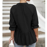 Loose V-Neck Pleated Wholesale Blouse