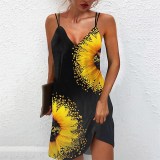 V-neck Floral Leopard Print Slip Mini Dress
