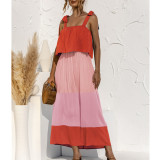 Lace Up Ruffles Colorblock Sling Dress Wholesale Maxi Dress