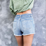 Blue Breasted Ripped Denim Shorts