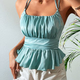 Solid Halter Backless Tank Top