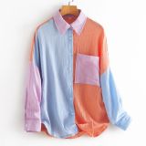 Lapel Contrast Panel Long Sleeve Tops