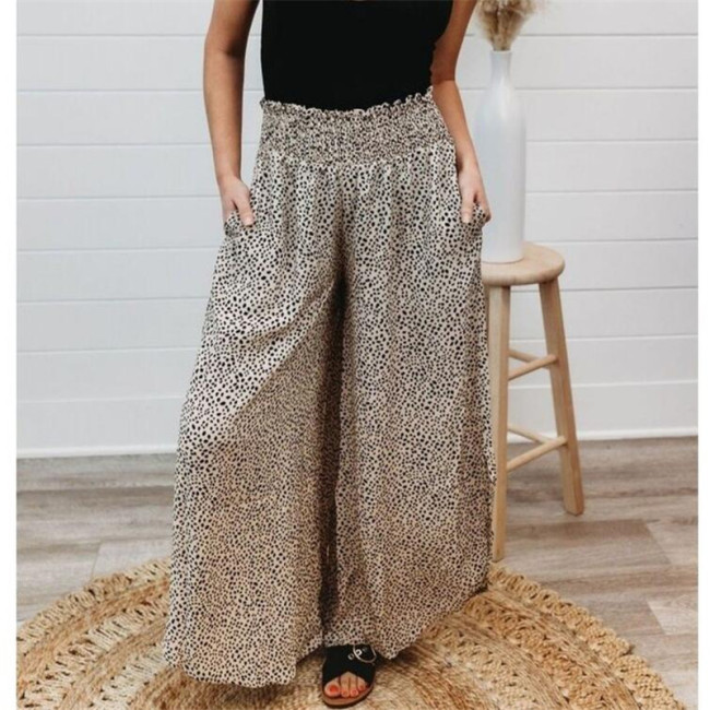 High Waist Leopard Print Flare Trousers