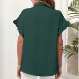 Solid Color Lapel Short Sleeve Chiffon Shirt