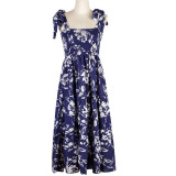 Blue Floral Print Slip Maxi Dress