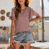 Hollow Out Ruffle Sleeve T-Shirt Top