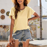 Hollow Out Ruffle Sleeve T-Shirt Top