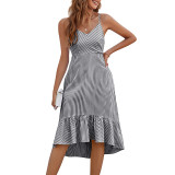 V-Neck Striped Print Sexy Slip Midi Dress