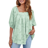 Square Collar Lantern Sleeve Chiffon Top