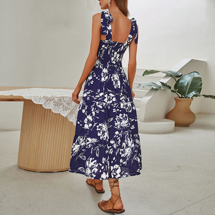 Blue Floral Print Slip Maxi Dress US 12.46