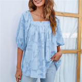 Square Collar Lantern Sleeve Chiffon Top