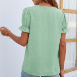 Lace V-Neck Short Sleeve Chiffon Shirt