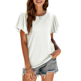 Hollow Out Ruffle Sleeve T-Shirt Top