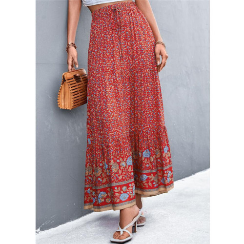 High Waist Floral Long Skirt